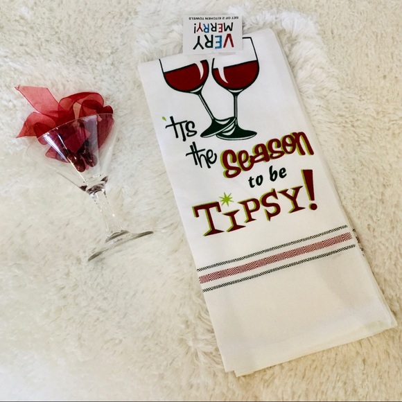 Very Merry Other - SOLD Christmas Wine Kitchen Tea Towels Set Cotton
